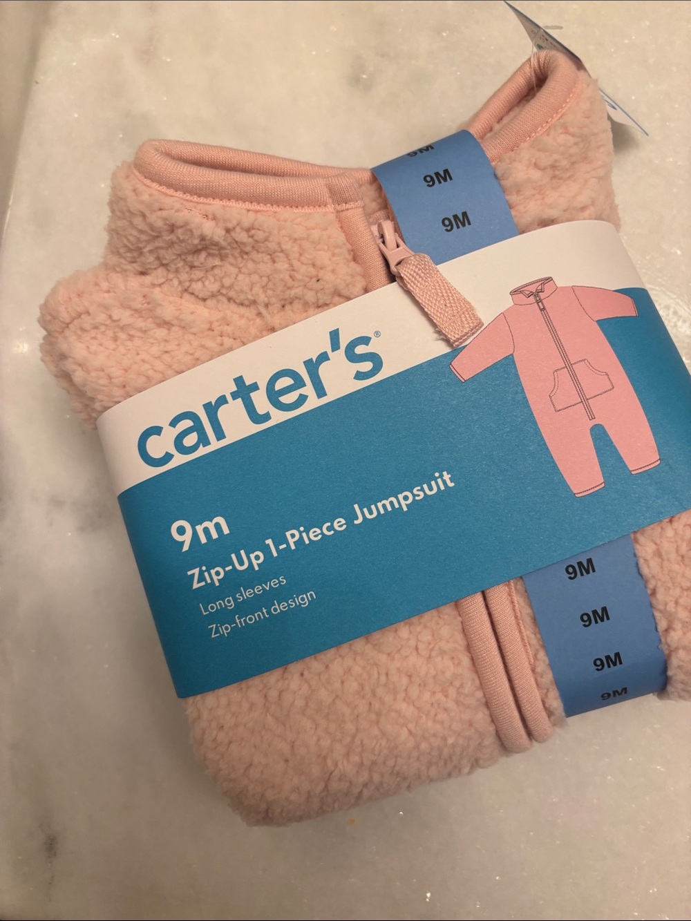 Carter's 9M Pink Zip-Up 1-Piece Jumpsuit